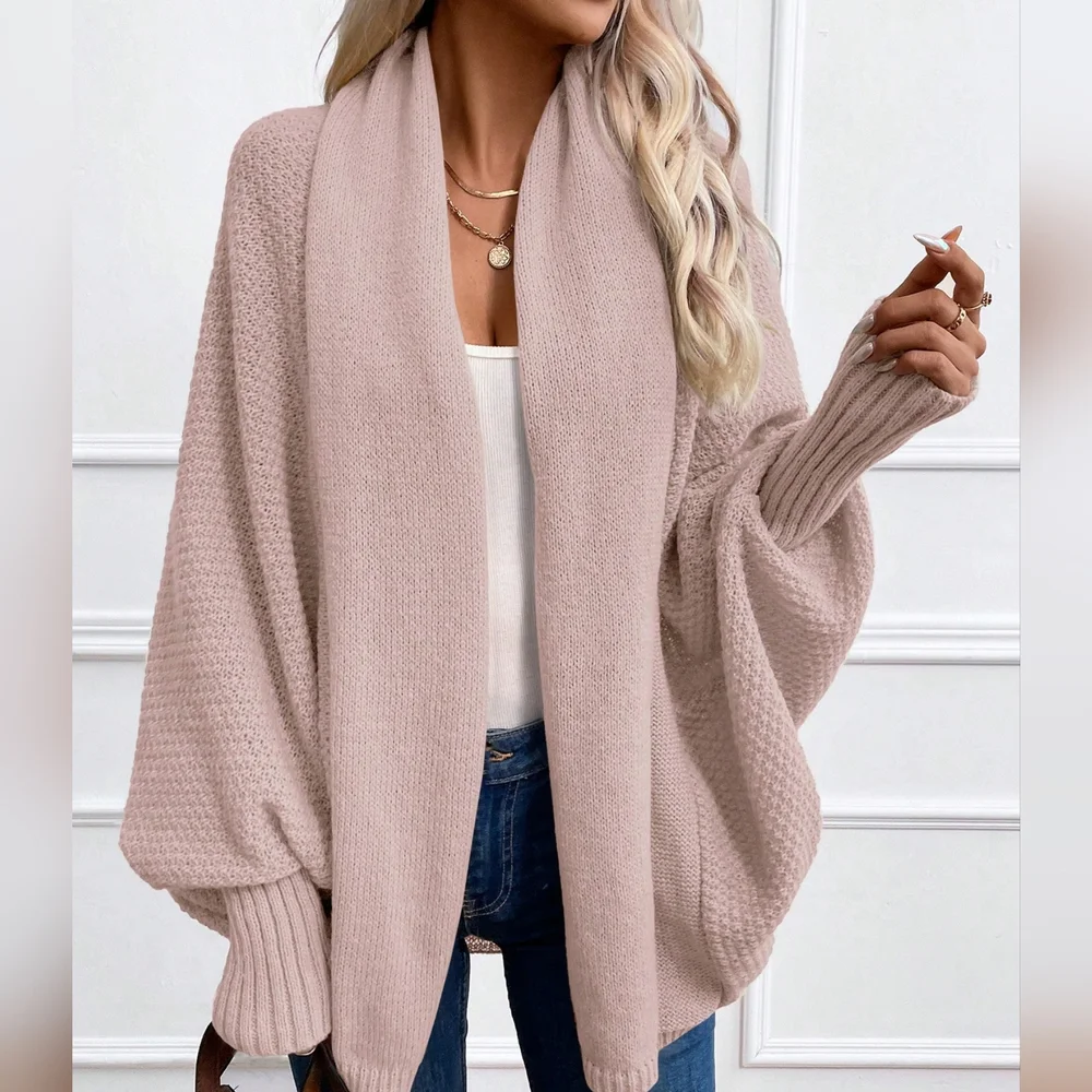 Solid Color Batwing Sleeve Long Sleeve Cardigan - Picture 5 of 5